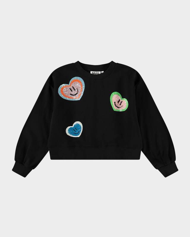 Girl's Miki Sequin Heart Embroidered Sweatshirt, Size 8-12